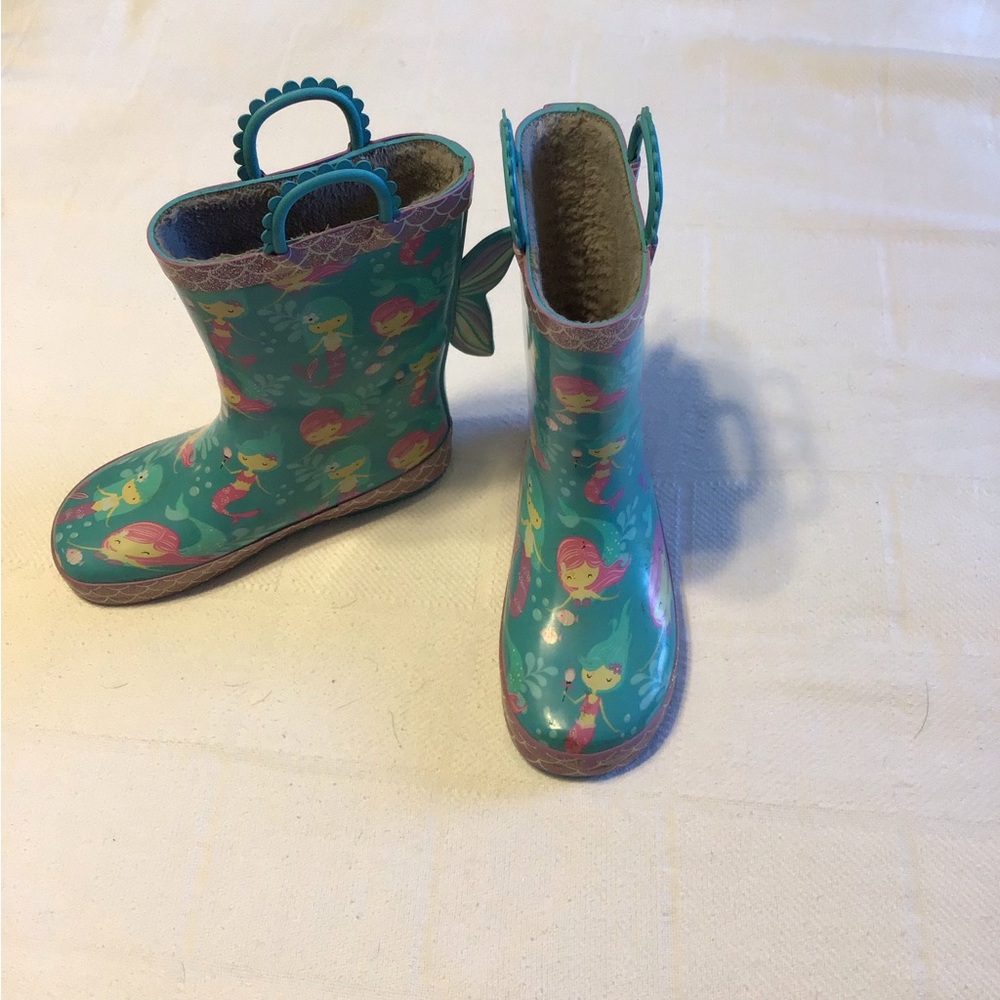 Toddler Girls Blue/Purple Waterproof Easy Pull ups Mermaid Rain Boots size 13/1